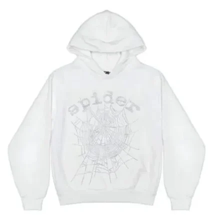 Sp5der OG Rhinestone Logo Hoodie White